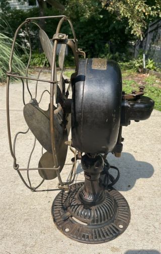 Antique Emerson Electric Fan,  Model 12666 Ribbed Base Six Blade Brass Oscillator 3