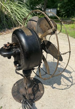 Antique Emerson Electric Fan,  Model 12666 Ribbed Base Six Blade Brass Oscillator 5