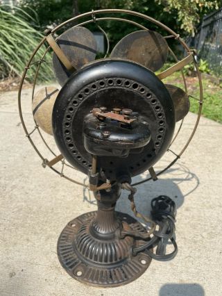 Antique Emerson Electric Fan,  Model 12666 Ribbed Base Six Blade Brass Oscillator 6