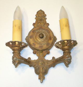 Vtg Antique Double Candle Electric Wall Sconce Light Fixture Ornate Cast Metal