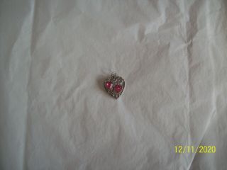 Vintage " Love Story " Pendant Sarah October Birth Stone 2 Pink Hearts Coventry