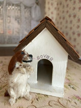 Vintage Miniature Dollhouse Hand Crafted Wooden Dog House 1990s Shake Roof Cute