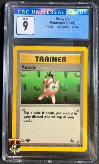 Cgc 9 1999 Pokemon Fossil 1st Edition Recycle Trainer 61/62 Graded Slab 180