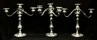 Francis I Sterling Silver 3 Tier 13 " Dining Table 3 Candlesticks Candelabras