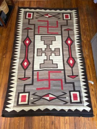 Large Antique Navajo Rug Storm Pattern J B Moore Early 1900’s Crystal Hand Spun