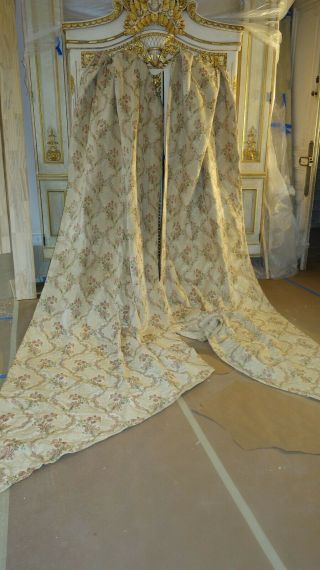 4 Panels Magnificent French Antique Drapes Curtains Fine Silk Trellis 12 