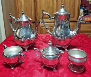 Silver Plated Coffee/tea Pots And Creamer/sugar Bowl Server Set