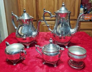 Silver Plated Coffee/Tea Pots and creamer/Sugar bowl SERVER SET 2