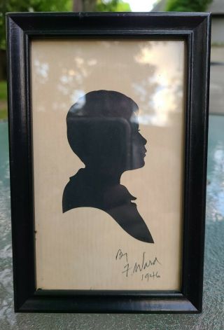 Vintage Hand Cut Silhouette Of Young Boy In Frame Signed F.  Ward 1946 Sweet ❤