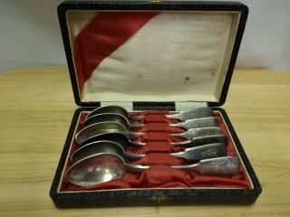 Antique Vintage European Silver.  800 Spoon Set Of 6 In Case
