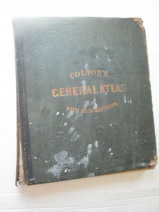 1865 J.  H.  Colton " General Atlas ",  Complete,  Covers Need Work,  Interior V.  Good