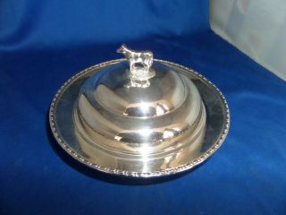 Lovely Vintage Lidded Butter Dish Cast Cow Finial C.  1930 Silver Plate