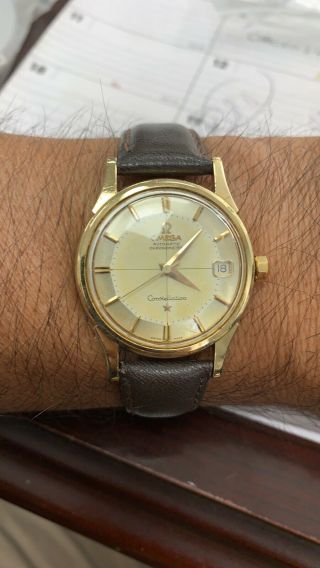 Vintage Omega Constellation Chronometer 18k Y Gold Deluxe Pie Pan