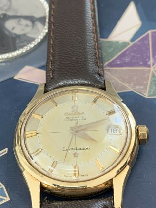 Vintage Omega Constellation Chronometer 18k Y Gold Deluxe Pie Pan 3