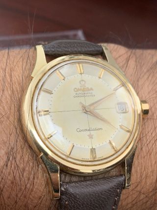 Vintage Omega Constellation Chronometer 18k Y Gold Deluxe Pie Pan 6