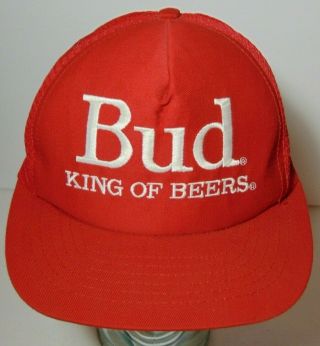 Vintage 1980s Budweiser Bud King Of Beers Snapback Trucker Hat Cap Made In Usa