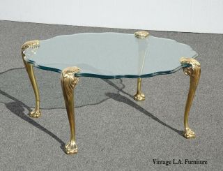 Vintage Labarge Glass Top Coffee Table Cocktail Table W Brass Ball And Claw Feet