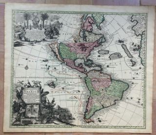 America (california As An Island) 1730 Matheus Seutter Large Antique Map 18th C.