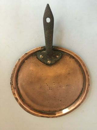 Quality Decorative Antique Copper Sauce Pan Lid - Marked R C W 6.  9 In