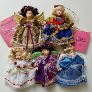 5 Vintage Porcelain Angel Dolls Ornaments By Paradise Galleries Heaven On Wings