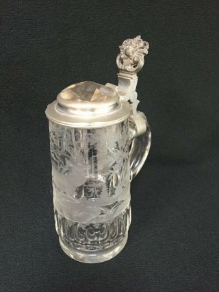 Antique Clear Glass Facet Top Stein W/dried Flora - Dog Face Pull