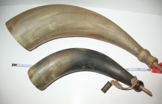 2 Vintage Antique Small And Large Powder Horn
