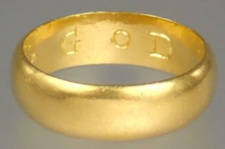 Antique 17th Century Stuart 22k Gold Posy Ring Feare God Circa 1680 Size 8.  5