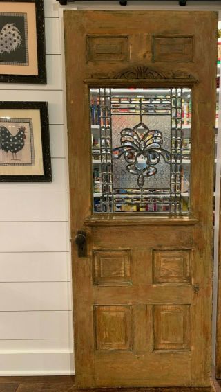 Vintage Pantry Door With Beveled And Textured Glass