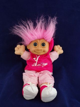 Vintage Russ Troll Kidz I Love You Plush Doll Pink Hair Hoodie & Shorts 2368