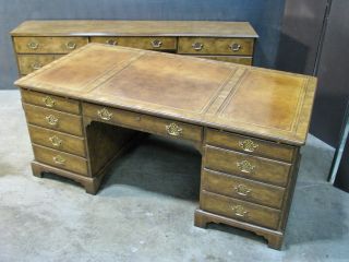 Baker Furniture Chippendale Style Executive Desk & Matching Credenza Leather Top