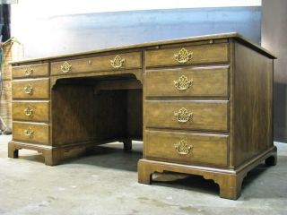Baker Furniture Chippendale Style Executive Desk & Matching Credenza Leather Top 2