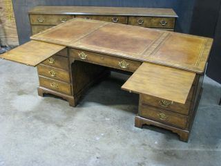 Baker Furniture Chippendale Style Executive Desk & Matching Credenza Leather Top 6