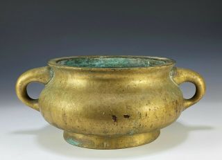Massive Antique Chinese Bronze Handled Censer Bowl