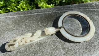 Antique Chinese Carved White Jade Belt Hook And Bangle Magnifying Glass