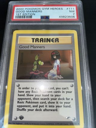 Gym Heroes Pokemon 1st Edition Trainer - Good Manners 111/132 Psa 7 Nm