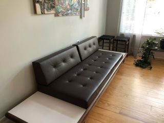 Vintage Mid Century Modern Leather Sofa Couch W Floating End Tables