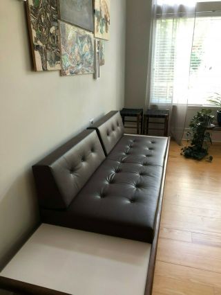 Vintage Mid Century Modern Leather Sofa Couch w Floating End Tables 3