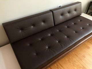 Vintage Mid Century Modern Leather Sofa Couch w Floating End Tables 4