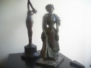 Antique French Bronze Of A Well To Do Lady By P.  Moreau - Vauthier.