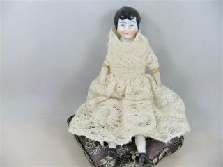 Antique German Miniature China Head Dolls House Doll,  5.  5 Inches