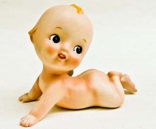 Adorable Vintage Lefton Kewpie Doll Bisque Baby Figurine Blue Wings T2011