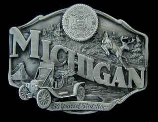 Vintage 1986 Michigan 150 Years Of Statehood Belt Buckle Siskiyou 1222/10000