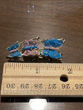 Vintage Brooch Pin CASCADE OF BLUE PINK RHINESTONE BUTTERFLIES 2