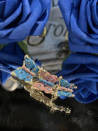 Vintage Brooch Pin CASCADE OF BLUE PINK RHINESTONE BUTTERFLIES 3