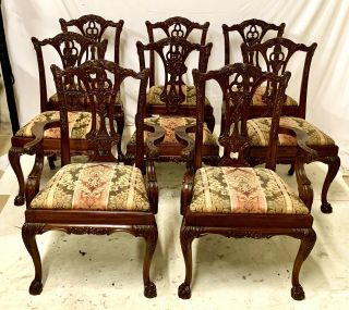Set Of 8 Chairs (6,  2 Arm) Mahogany Chippendale Ball And Claw