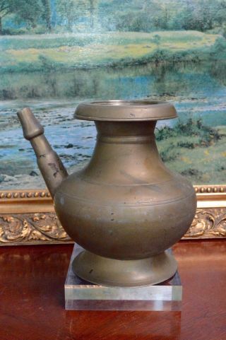 Vintage Metal Brass Jug Water Indian Holy Lota Ewer Kendi Vessel Pot SIGNED 2