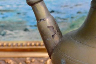 Vintage Metal Brass Jug Water Indian Holy Lota Ewer Kendi Vessel Pot SIGNED 3