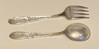 Vtg Oneida Community Silverplated White Orchid Baby Child Fork & Spoon Set 1953 2