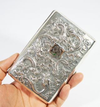 Large 12.  5 X8.  8x2 Cm Antique Chinese Export Silver Cigarette Case Box By Luen Wo