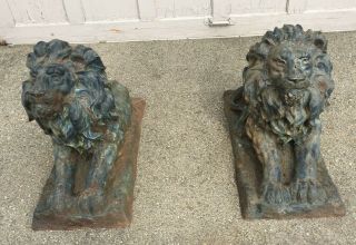 Vintage Large Cast Iron Garden Lions 23 " By 27 " By13 "